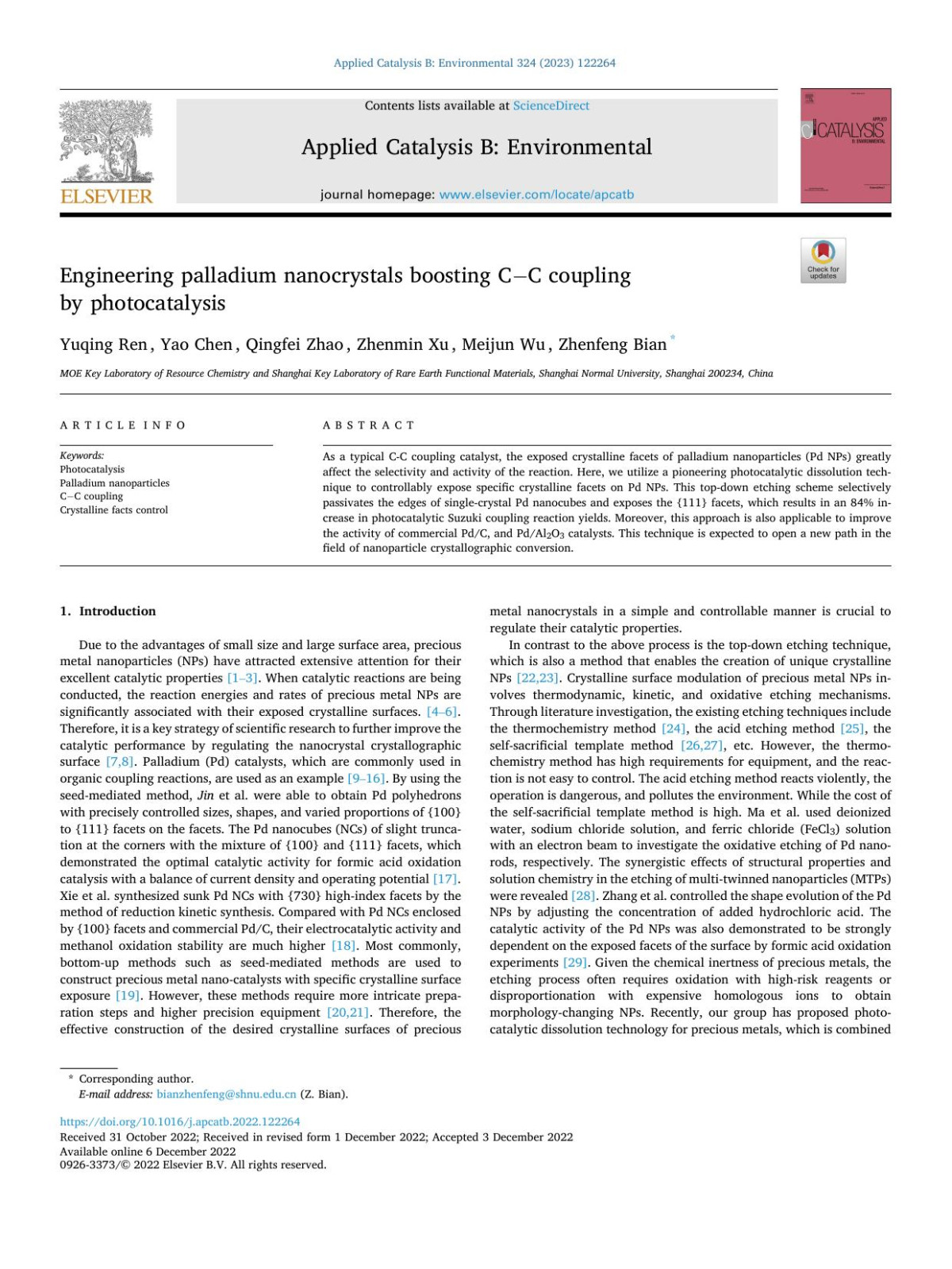 Engineering Palladium Nanocrystals Boosting Cc Coupling By Photocatalysis Yuqing Ren