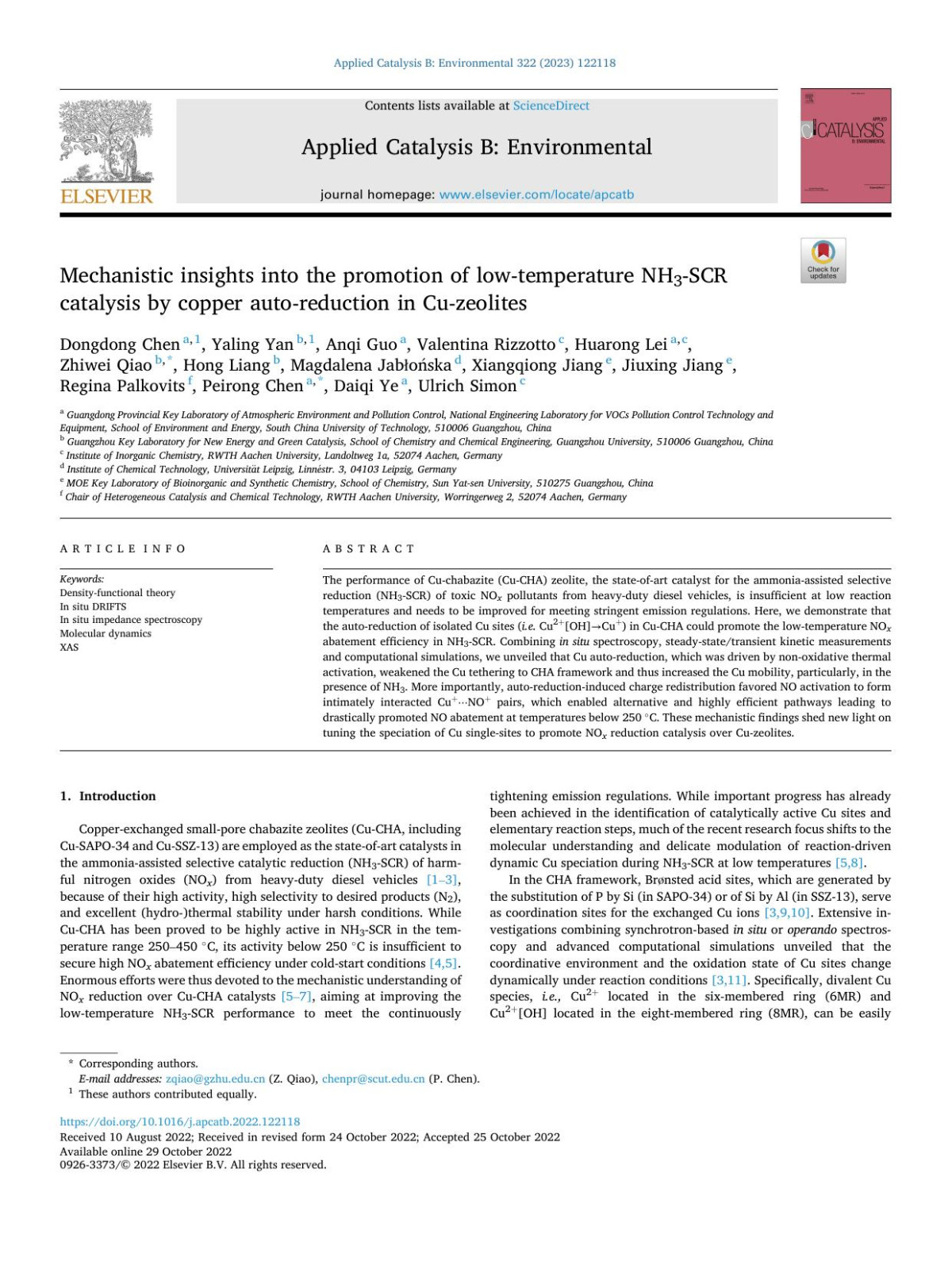 Mechanistic Insights Into The Promotion Of Lowtemperature Nh3scr Catalysis By Copper Autoreduction In Cuzeolites Dongdong Chen