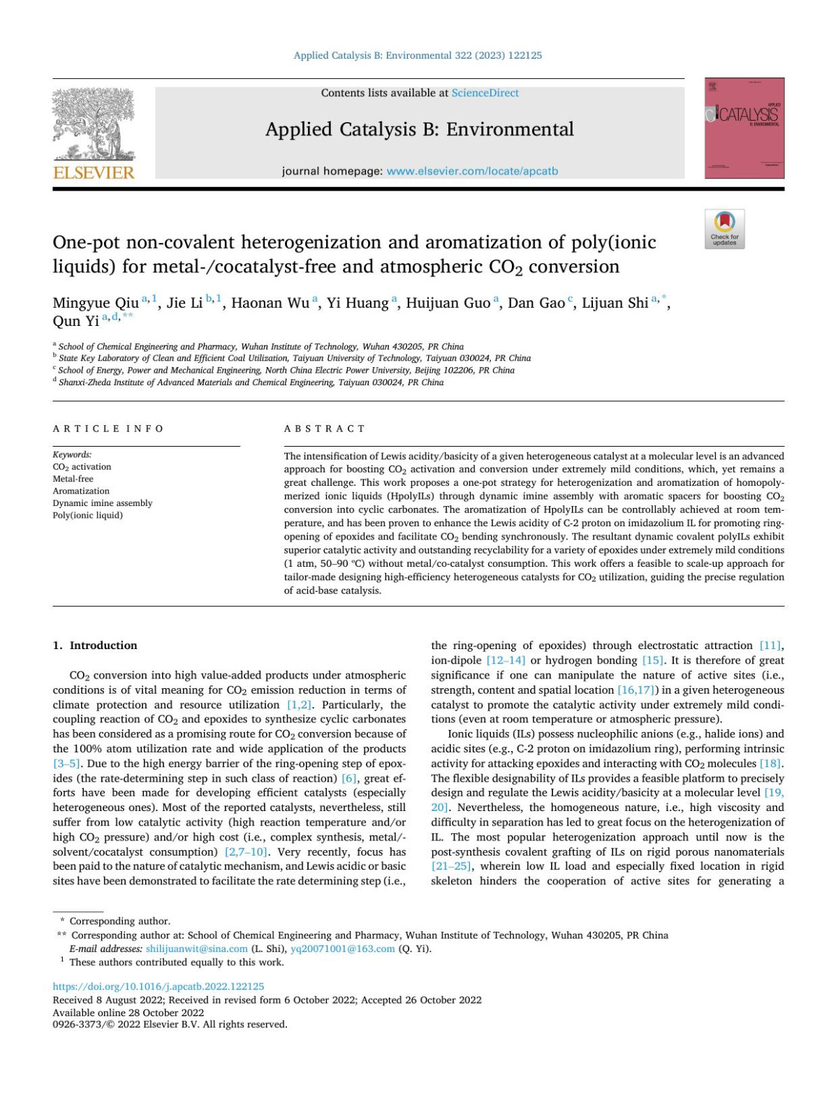 Onepot Noncovalent Heterogenization And Aromatization Of Polyionic Liquids For Metalcocatalystfree And Atmospheric Co2 Conversion Mingyue Qiu