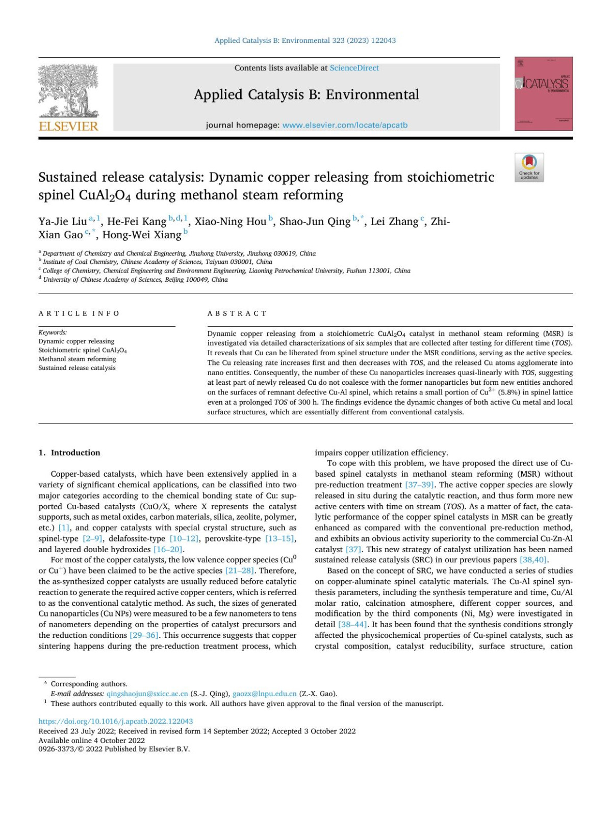 Sustained Release Catalysis Dynamic Copper Releasing From Stoichiometric Spinel Cual2o4 During Methanol Steam Reforming Yajie Liu