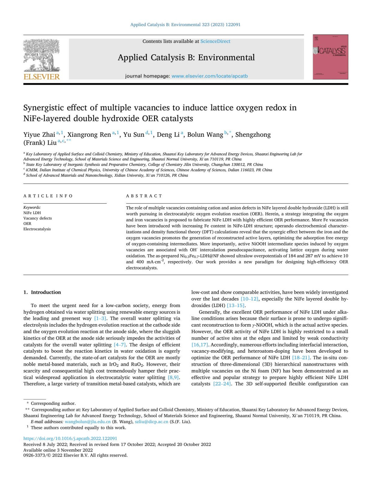Synergistic Effect Of Multiple Vacancies To Induce Lattice Oxygen Redox In Nifelayered Double Hydroxide Oer Catalysts Yiyue Zhai