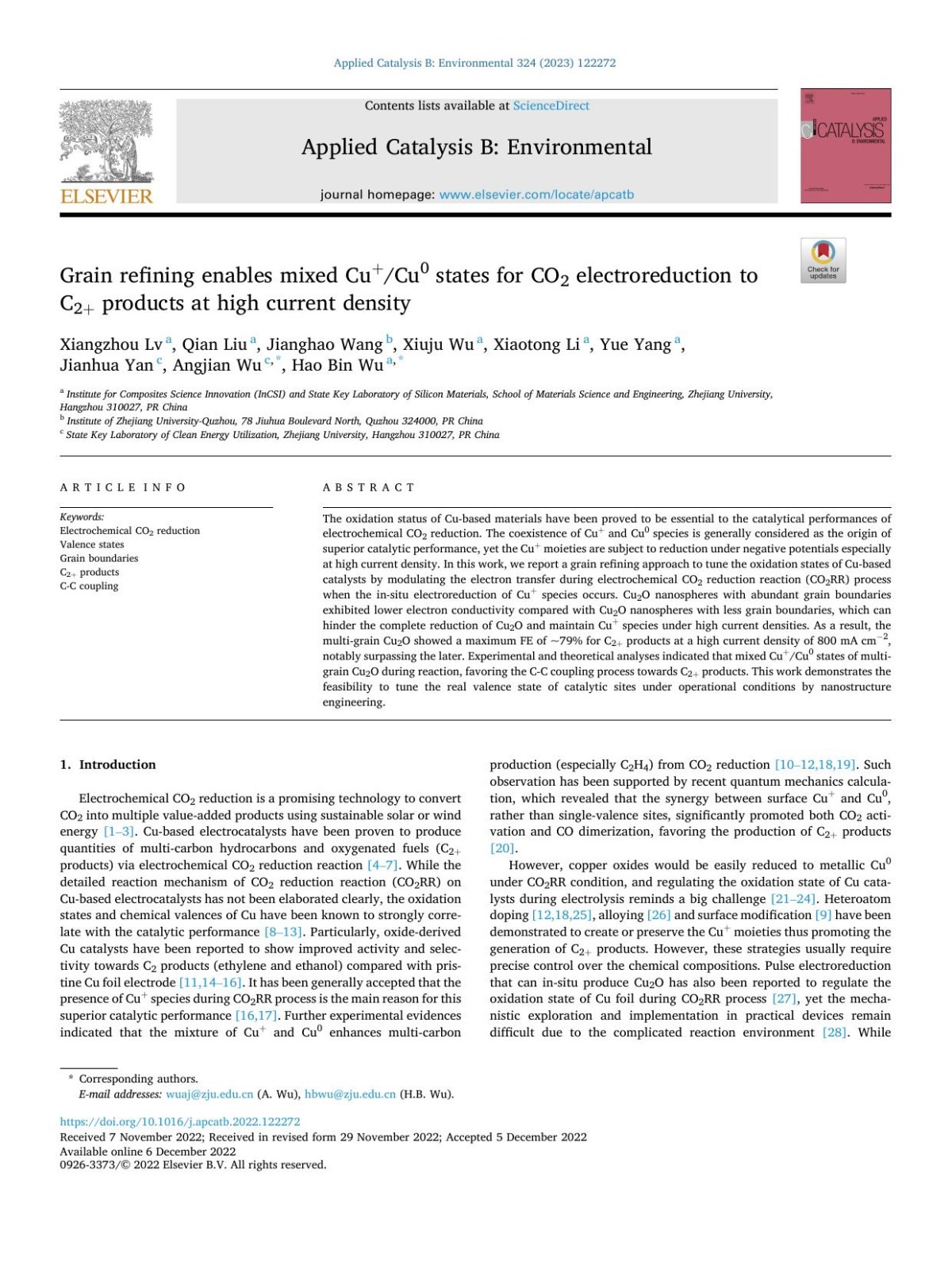 Grain Refining Enables Mixed Cucu0 States For Co2 Electroreduction To C2 Products At High Current Density Xiangzhou Lv
