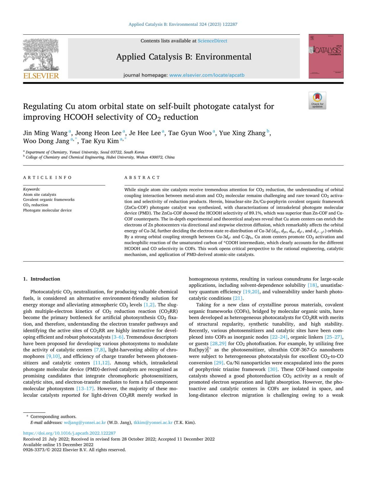 Regulating Cu Atom Orbital State On Selfbuilt Photogate Catalyst For Improving Hcooh Selectivity Of Co2 Reduction Jin Ming Wang