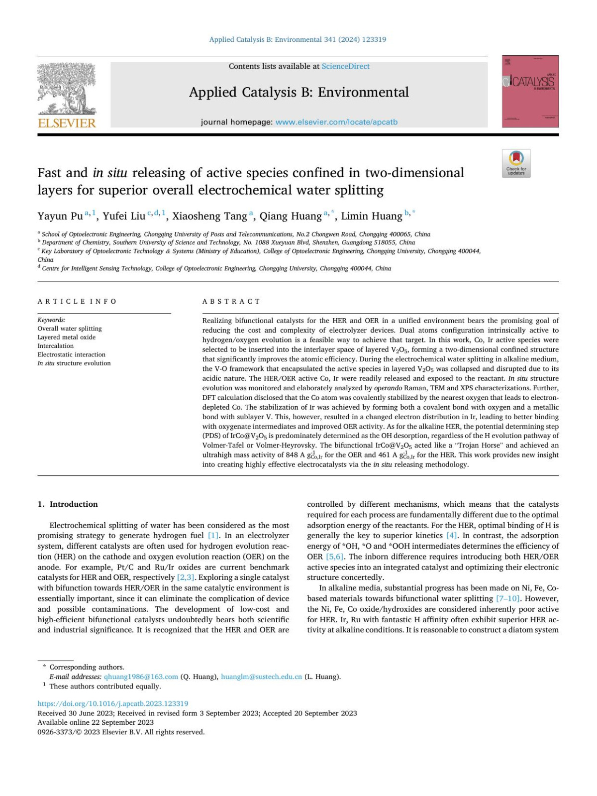 Fast And In Situ Releasing Of Active Species Confined In Twodimensional Layers For Superior Overall Electrochemical Water Splitting Yayun Pu