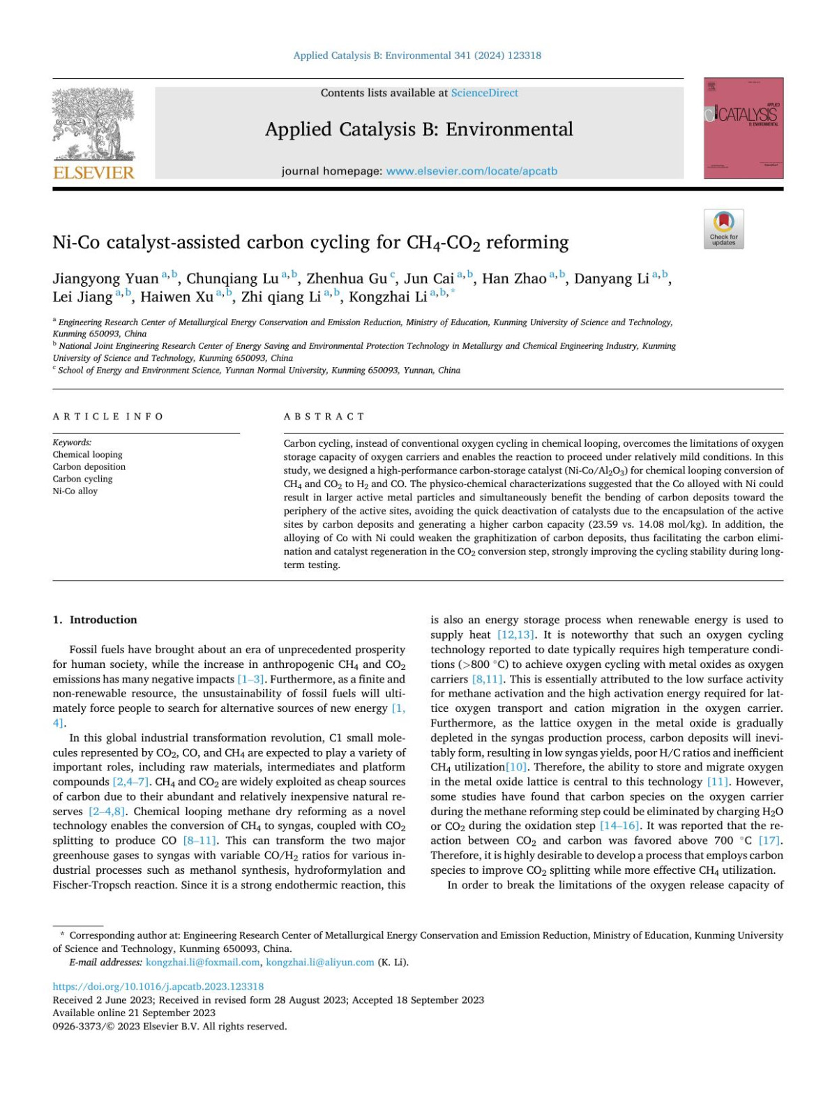 Nico Catalystassisted Carbon Cycling For Ch4co2 Reforming Jiangyong Yuan