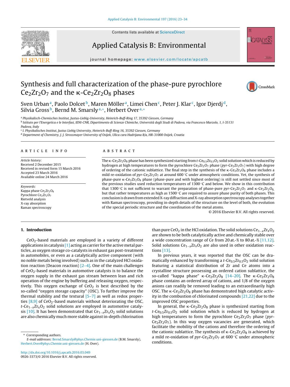 Synthesis And Full Characterization Of The Phasepure Pyrochlore Ce2zr2o7 And The Ce2zr2o8 Phases Sven Urban Paolo Dolcet Maren Mller Limei Chen Peter J Klar Igor Djerdj Silvia Gross Bernd M Smarsly Herbert Over