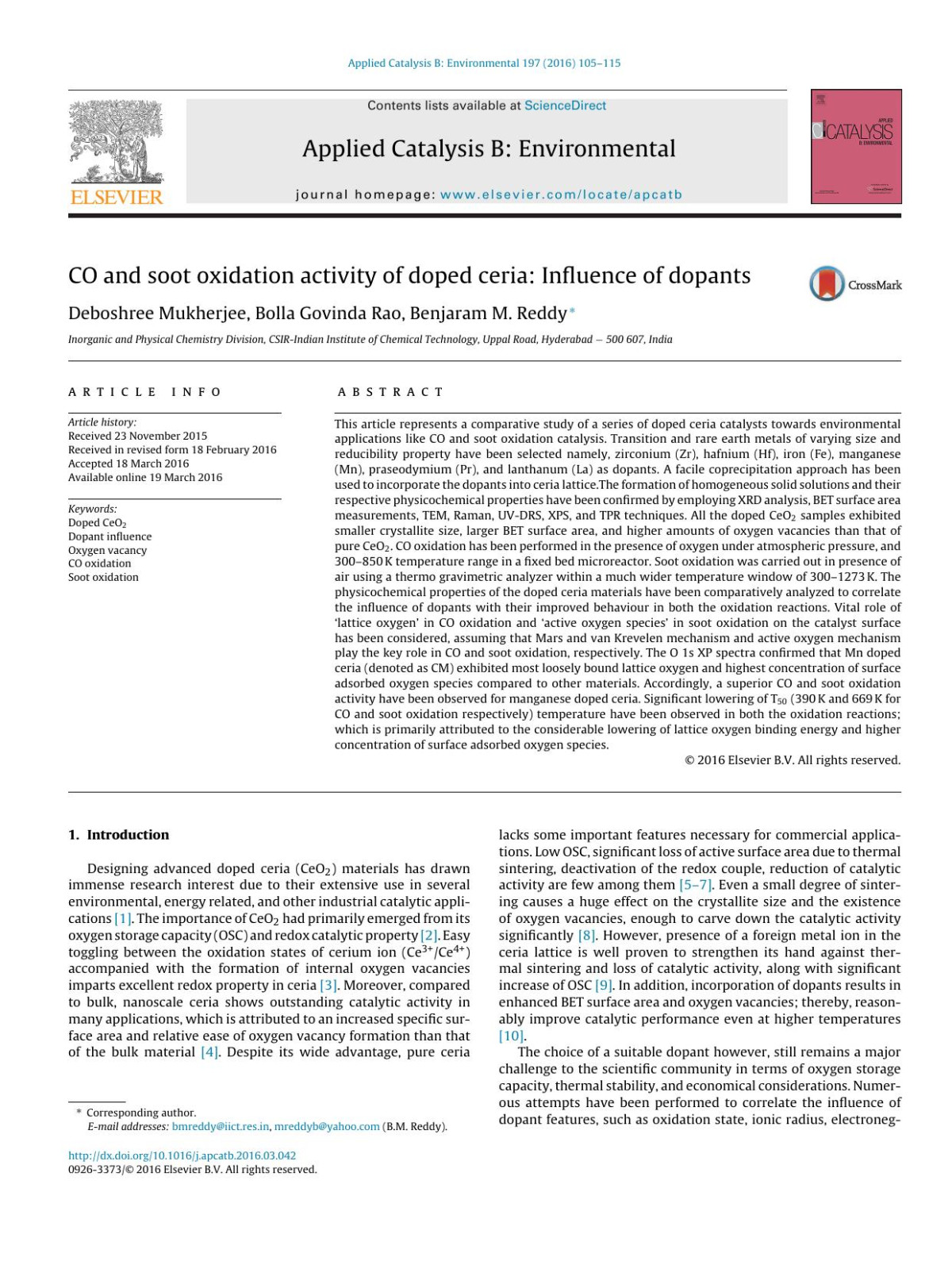 Co And Soot Oxidation Activity Of Doped Ceria Influence Of Dopants Deboshree Mukherjee Bolla Govinda Rao Benjaram M Reddy