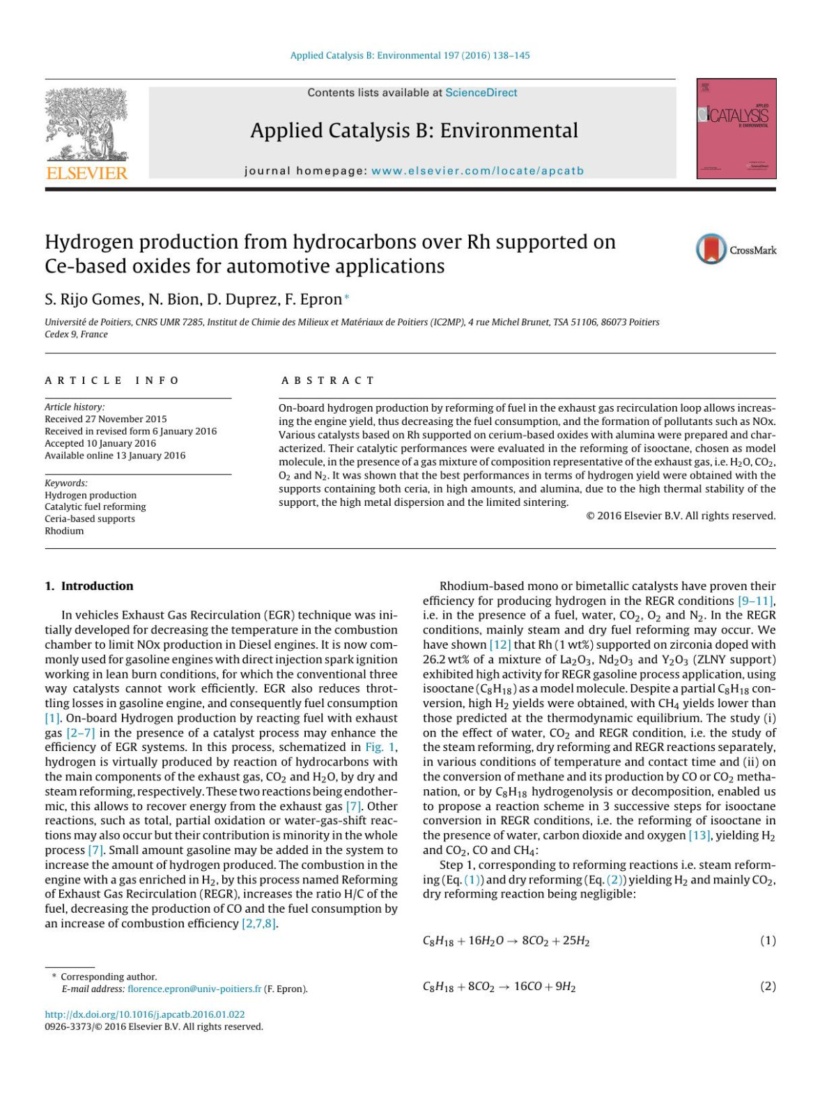 Hydrogen Production From Hydrocarbons Over Rh Supported On Cebased Oxides For Automotive Applications S Rijo Gomes N Bion D Duprez F Epron