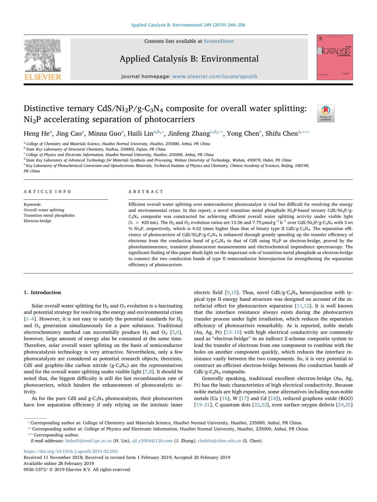 Distinctive Ternary Cdsni2pgc3n4 Composite For Overall Water Splitting Ni2p Accelerating Separation Of Photocarriers Heng He Jing Cao Minna Guo Haili Lin Jinfeng Zhang Yong Chen Shifu Chen