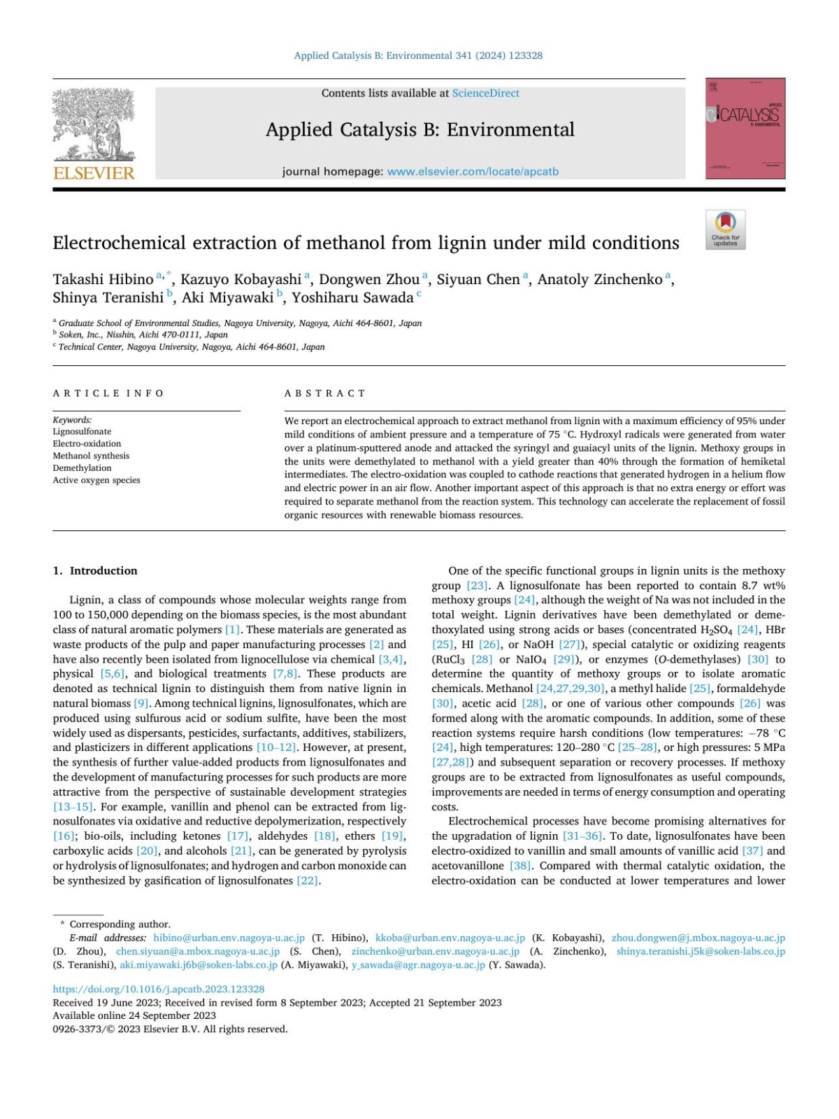 Electrochemical Extraction Of Methanol From Lignin Under Mild Conditions Takashi Hibino
