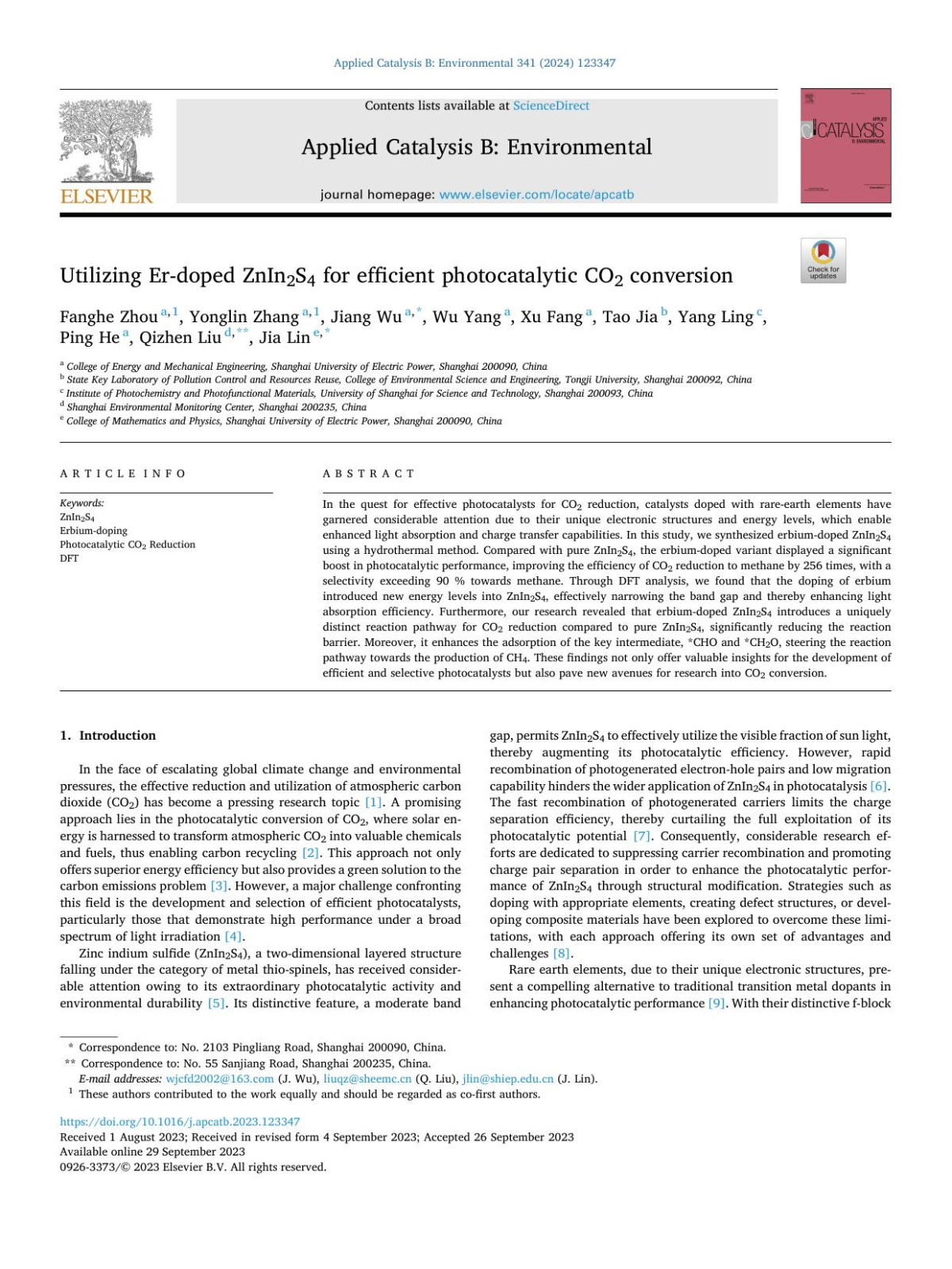 Utilizing Erdoped Znin2s4 For Efficient Photocatalytic Co2 Conversion Fanghe Zhou