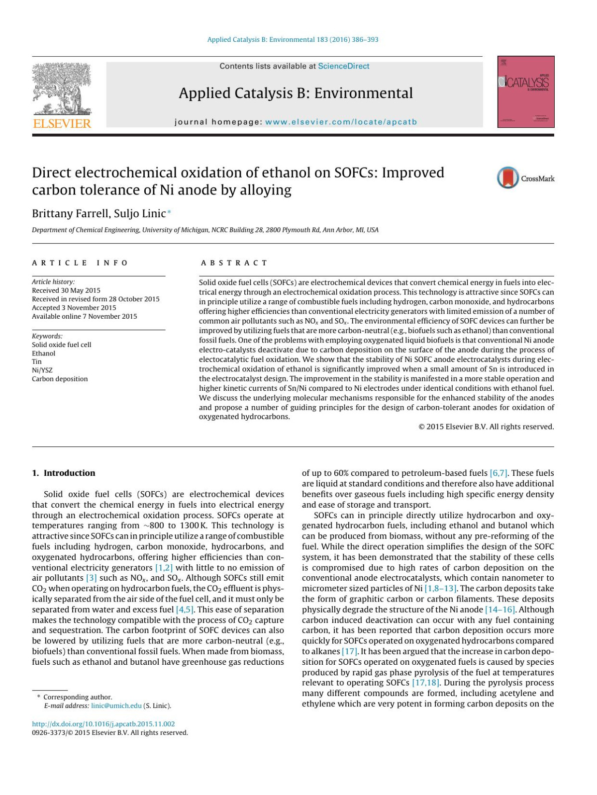 Direct Electrochemical Oxidation Of Ethanol On Sofcs Improved Carbon Tolerance Of Ni Anode By Alloying Brittany Farrell Suljo Linic