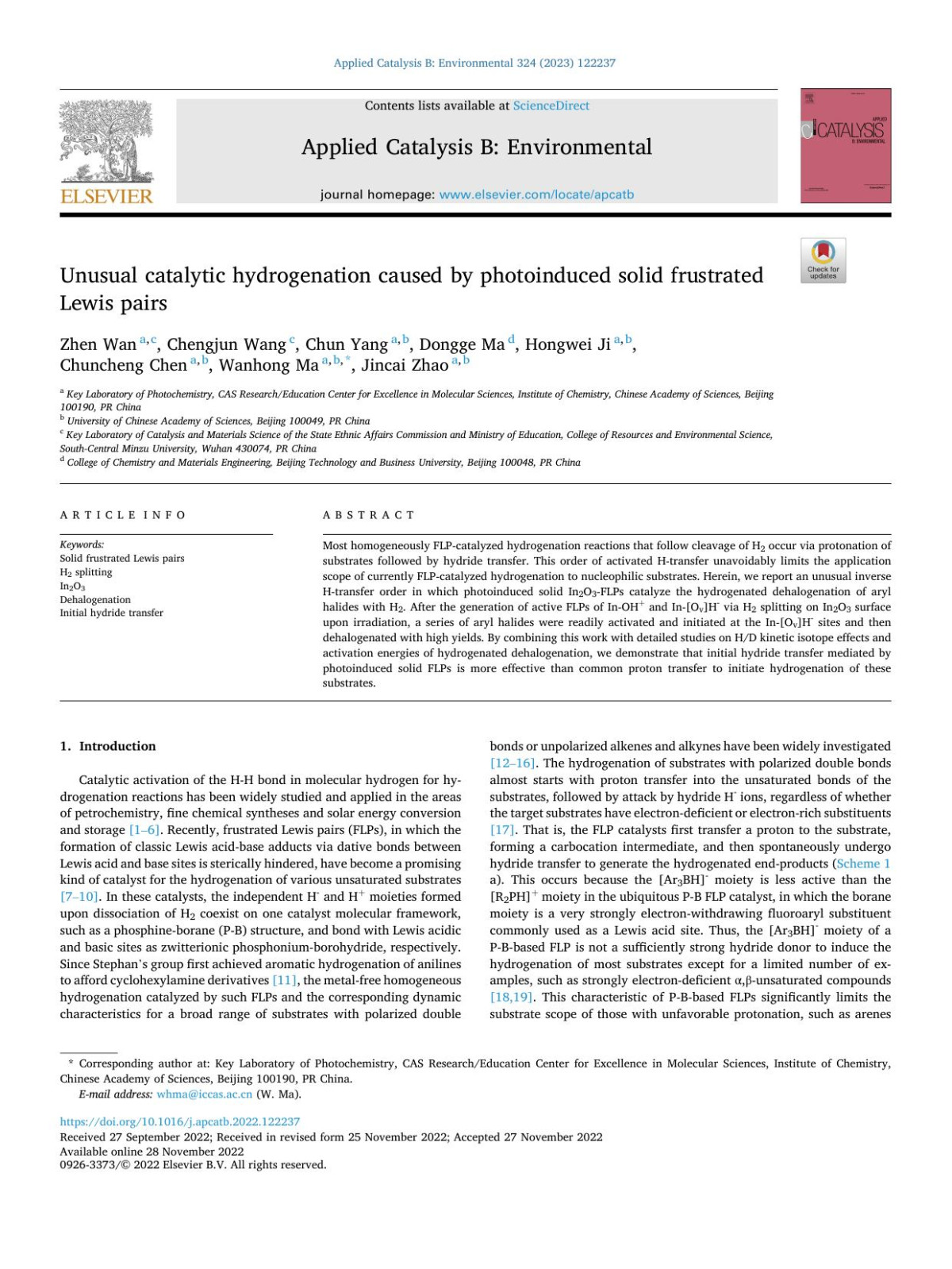 Unusual Catalytic Hydrogenation Caused By Photoinduced Solid Frustrated Lewis Pairs Zhen Wan