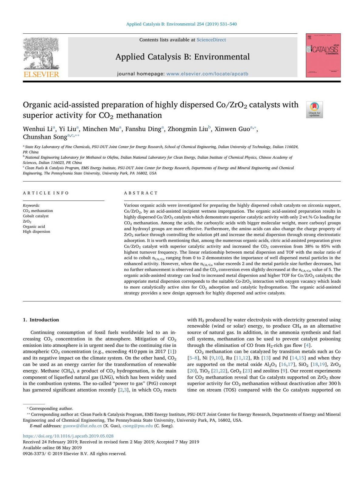 Organic Acidassisted Preparation Of Highly Dispersed Cozro2 Catalysts With Superior Activity For Co2 Methanation Wenhui Li Yi Liu Minchen Mu Fanshu Ding Zhongmin Liu Xinwen Guo Chunshan Song