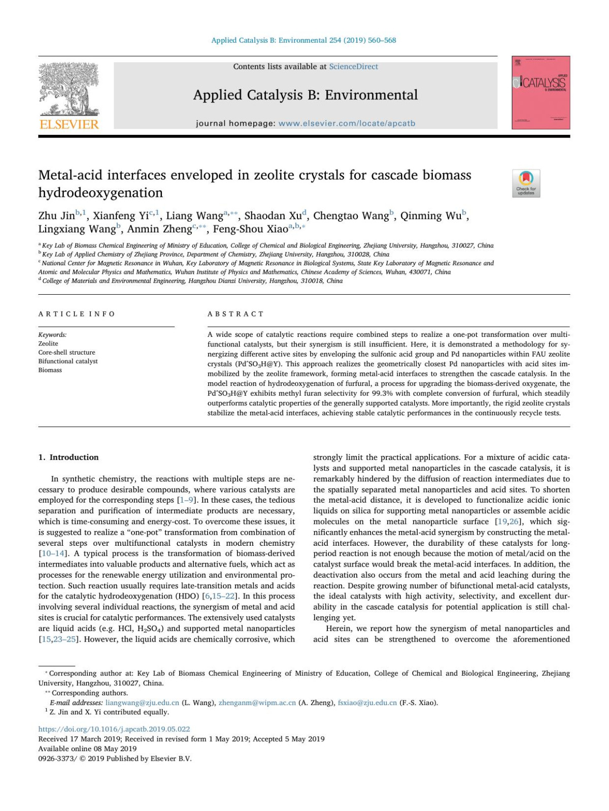Metalacid Interfaces Enveloped In Zeolite Crystals For Cascade Biomass Hydrodeoxygenation Zhu Jin Xianfeng Yi Liang Wang Shaodan Xu Chengtao Wang Qinming Wu Lingxiang Wang Anmin Zheng Fengshou Xiao