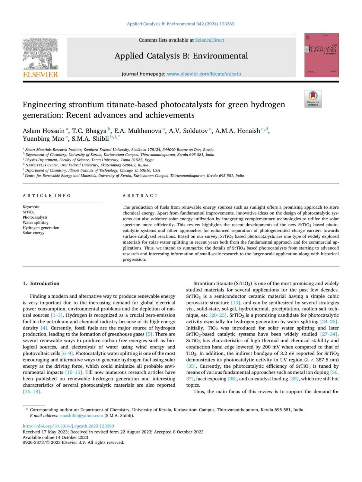 Engineering Strontium Titanatebased Photocatalysts For Green Hydrogen Generation Recent Advances And Achievements Aslam Hossain