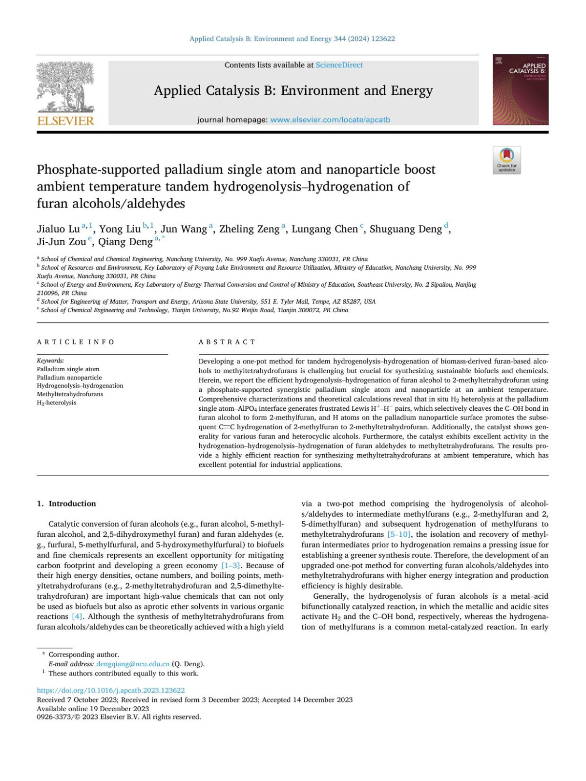 Phosphatesupported Palladium Single Atom And Nanoparticle Boost Ambient Temperature Tandem Hydrogenolysisx80x93hydrogenation Of Furan Alcoholsaldehydes Jialuo Lu