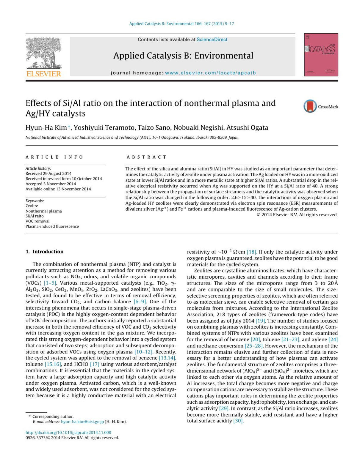 Effects Of Sial Ratio On The Interaction Of Nonthermal Plasma And Aghy Catalysts Hyunha Kim Yoshiyuki Teramoto Taizo Sano Nobuaki Negishi Atsushi Ogata