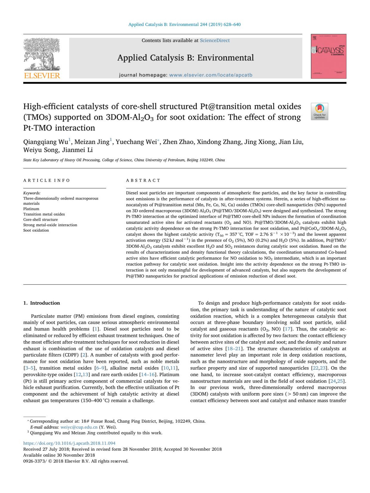 Highefficient Catalysts Of Coreshell Structured Pttransition Metal Oxides Tmos Supported On 3domal2o3 For Soot Oxidation The Effect Of Strong Pttmo Interaction Qiangqiang Wu Meizan Jing Yuechang Wei Zhen Zhao Xindong Zhang Jing Xiong Jian Liu Weiyu Song Jianmei Li