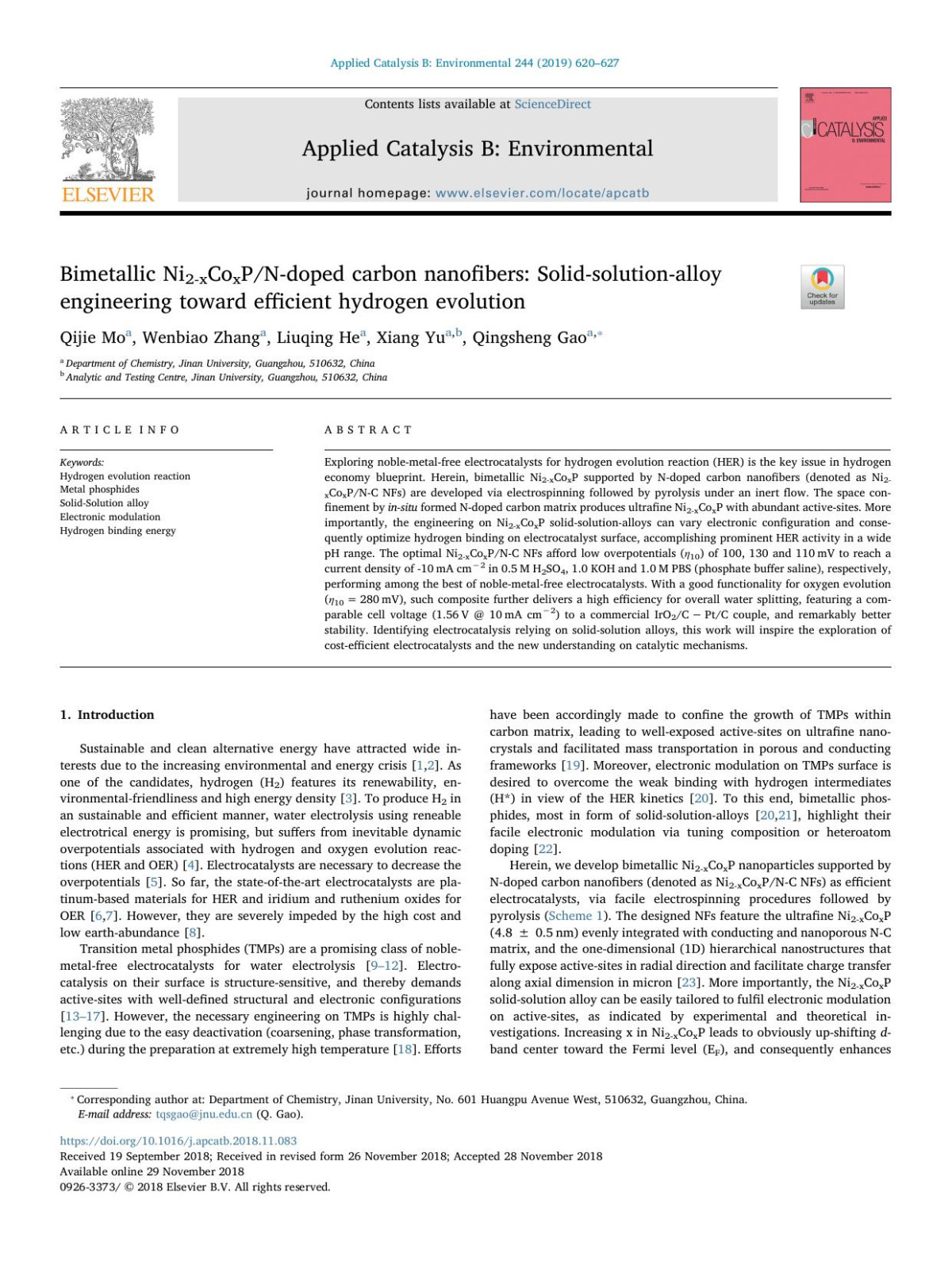 Bimetallic Ni2xcoxpndoped Carbon Nanofibers Solidsolutionalloy Engineering Toward Efficient Hydrogen Evolution Qijie Mo Wenbiao Zhang Liuqing He Xiang Yu Qingsheng Gao