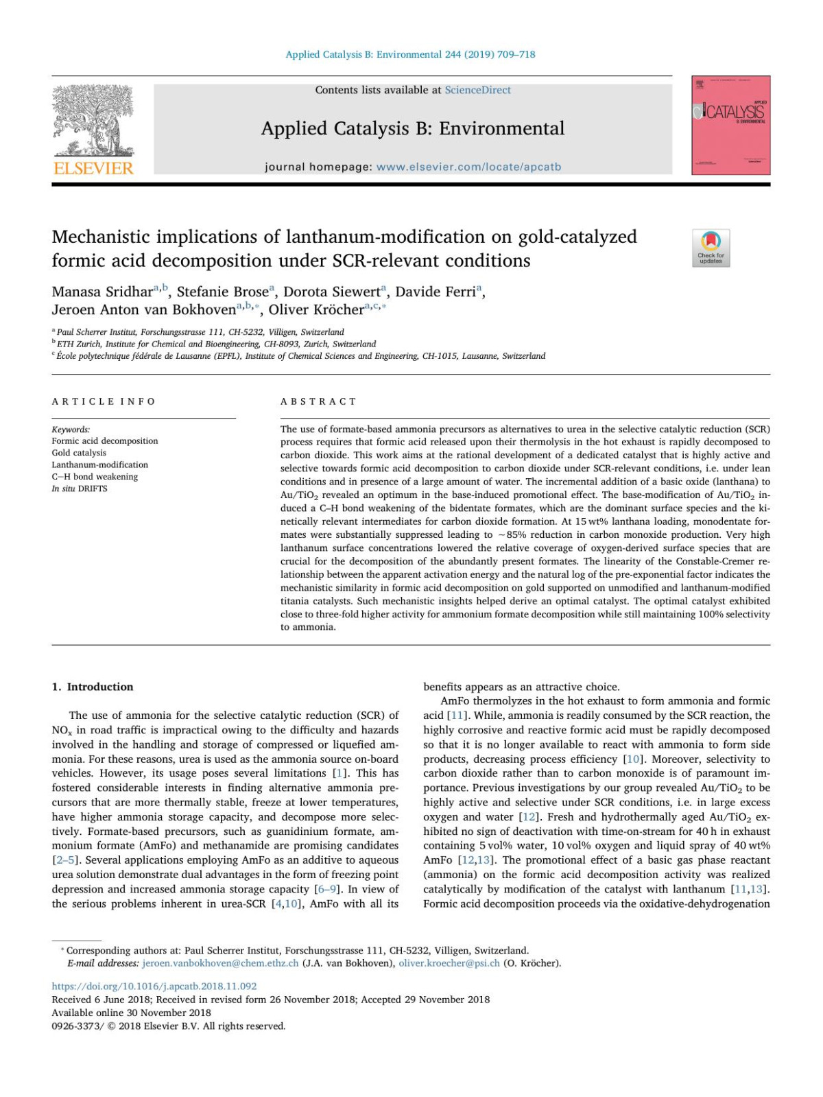 Mechanistic Implications Of Lanthanummodification On Goldcatalyzed Formic Acid Decomposition Under Scrrelevant Conditions Manasa Sridhar Stefanie Brose Dorota Siewert Davide Ferri Jeroen Anton Van Bokhoven Oliver Krcher