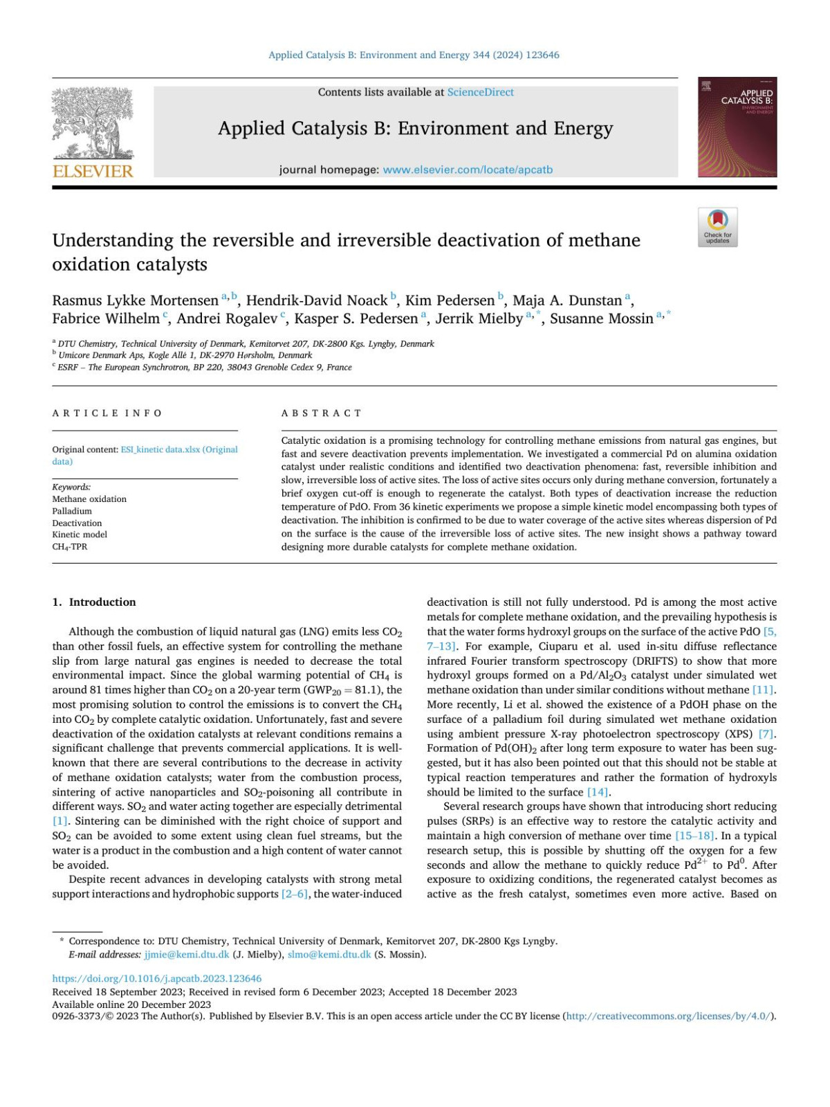 Understanding The Reversible And Irreversible Deactivation Of Methane Oxidation Catalysts Rasmus Lykke Mortensen