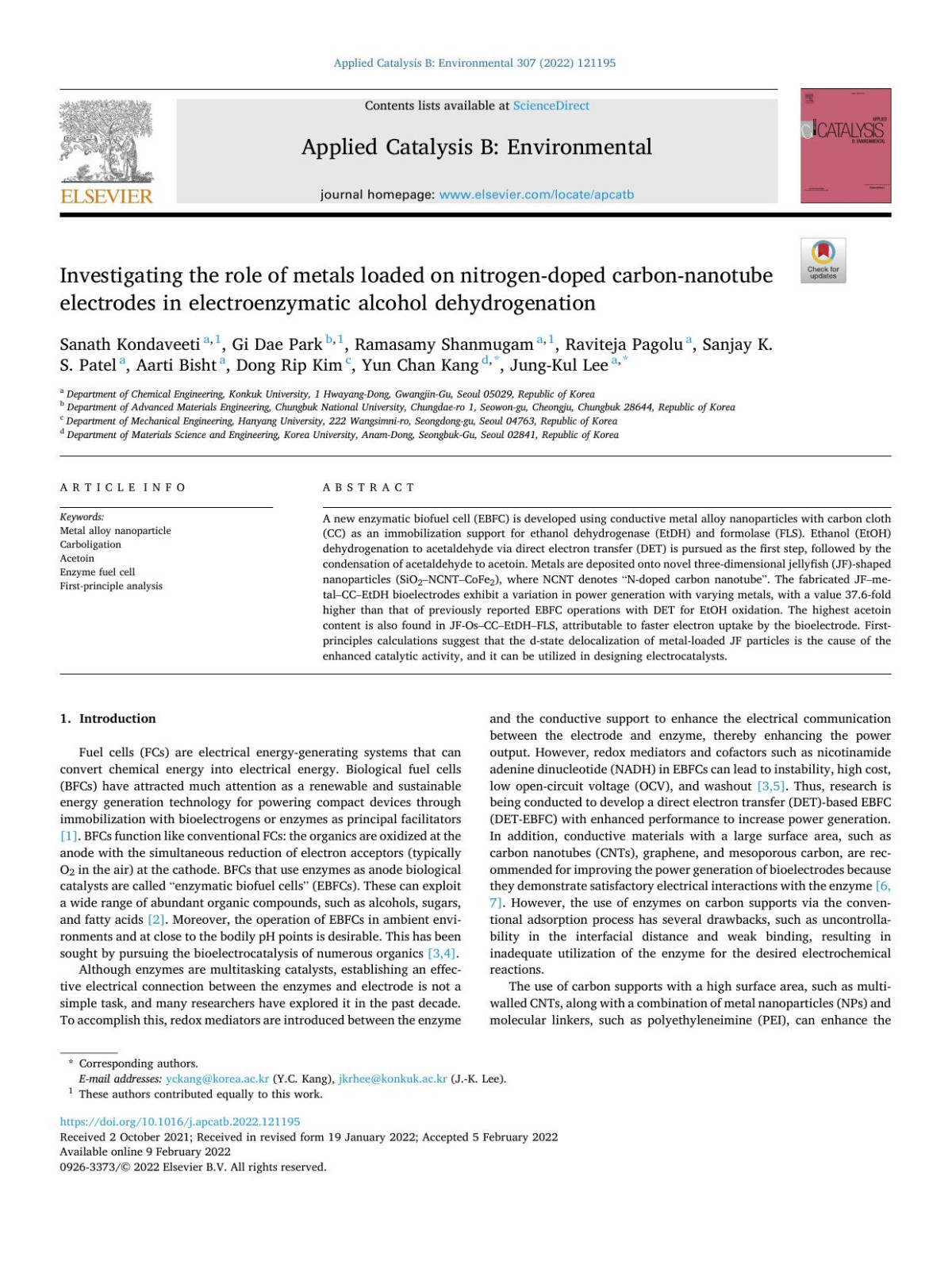 Investigating The Role Of Metals Loaded On Nitrogendoped Carbonnanotube Electrodes In Electroenzymatic Alcohol Dehydrogenation Sanath Kondaveeti