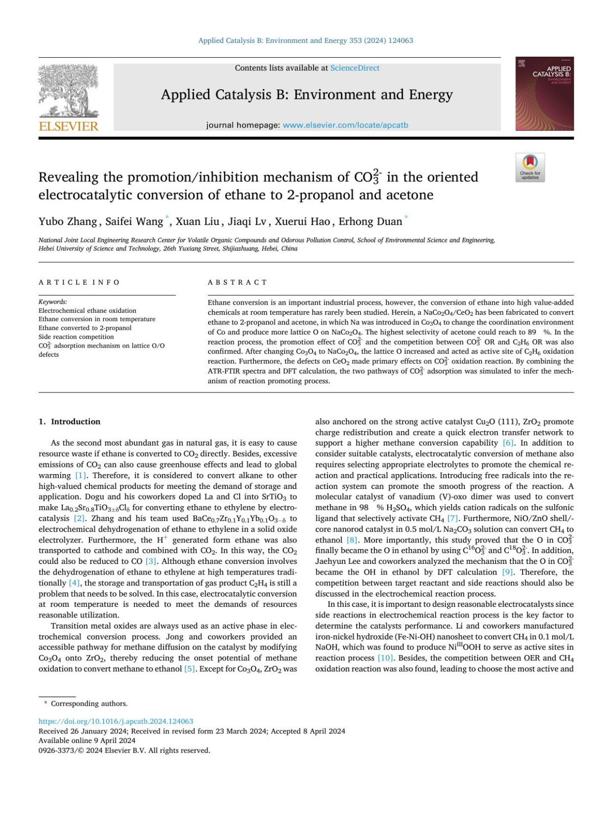 Revealing The Promotioninhibition Mechanism Of Co32 In The Oriented Electrocatalytic Conversion Of Ethane To 2propanol And Acetone Yubo Zhang