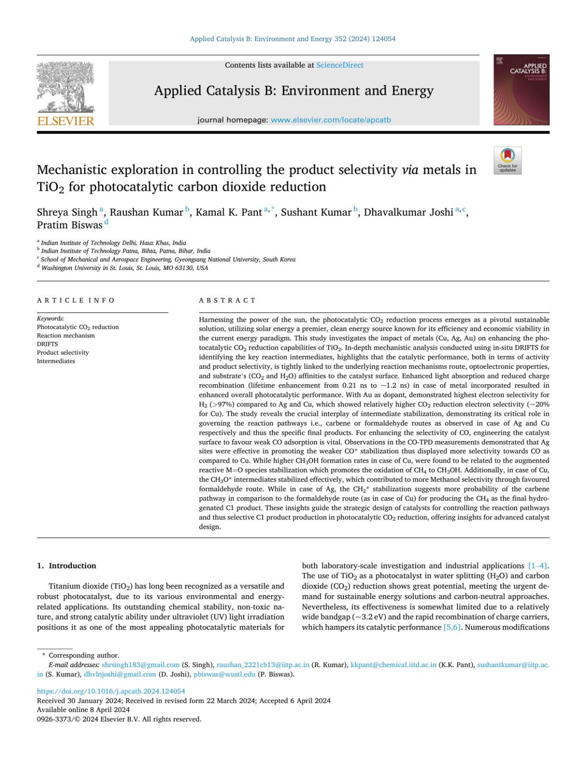 Mechanistic Exploration In Controlling The Product Selectivity Via Metals In Tio2 For Photocatalytic Carbon Dioxide Reduction Shreya Singh