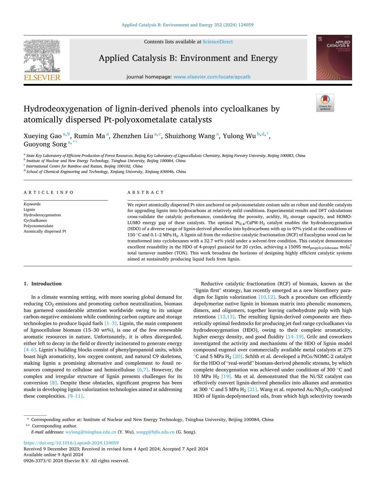 Hydrodeoxygenation Of Ligninderived Phenols Into Cycloalkanes By Atomically Dispersed Ptpolyoxometalate Catalysts Xueying Gao