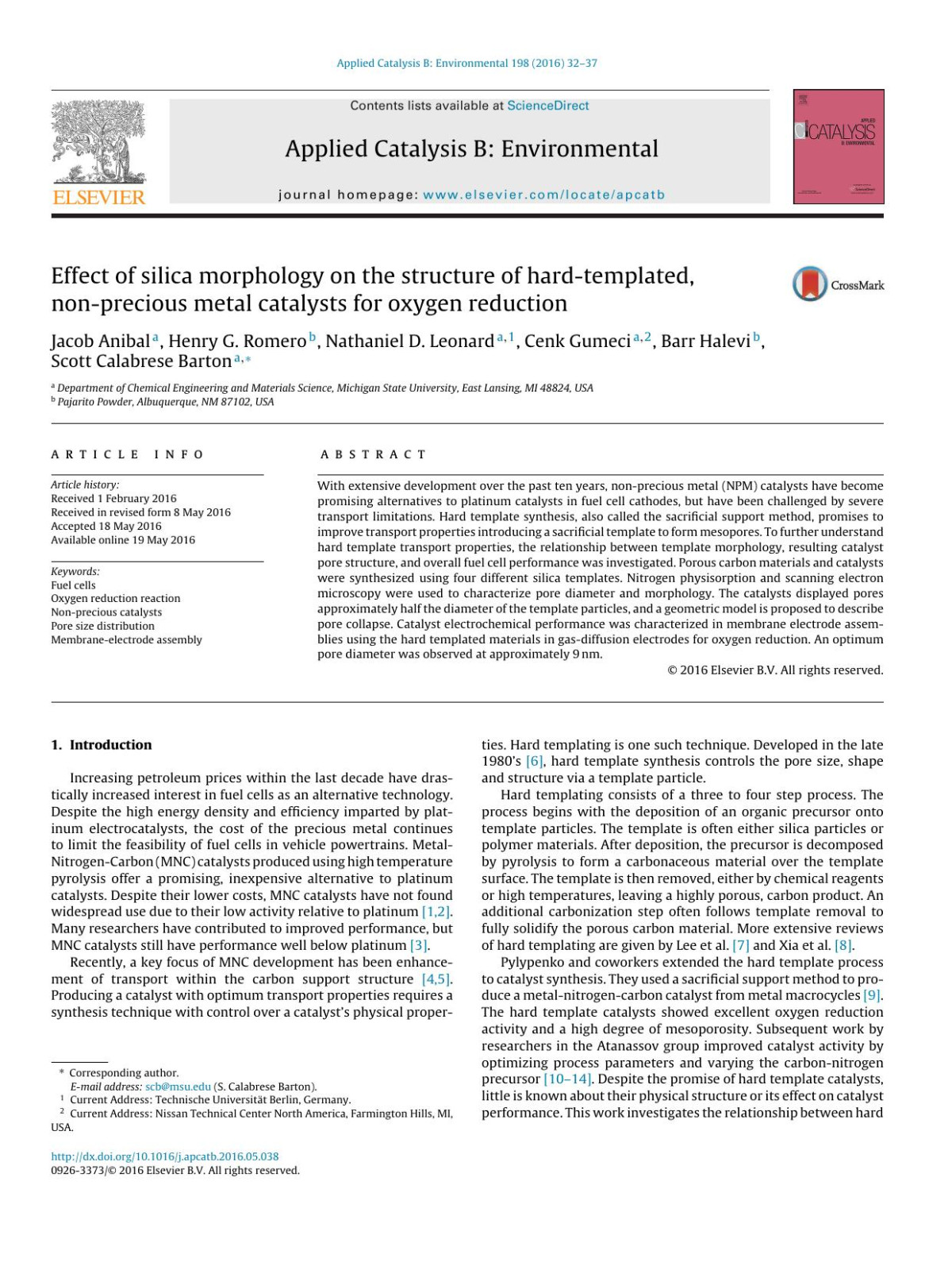 Effect Of Silica Morphology On The Structure Of Hardtemplated Nonprecious Metal Catalysts For Oxygen Reduction Jacob Anibal Henry G Romero Nathaniel D Leonard Cenk Gumeci Barr Halevi Scott Calabrese Barton