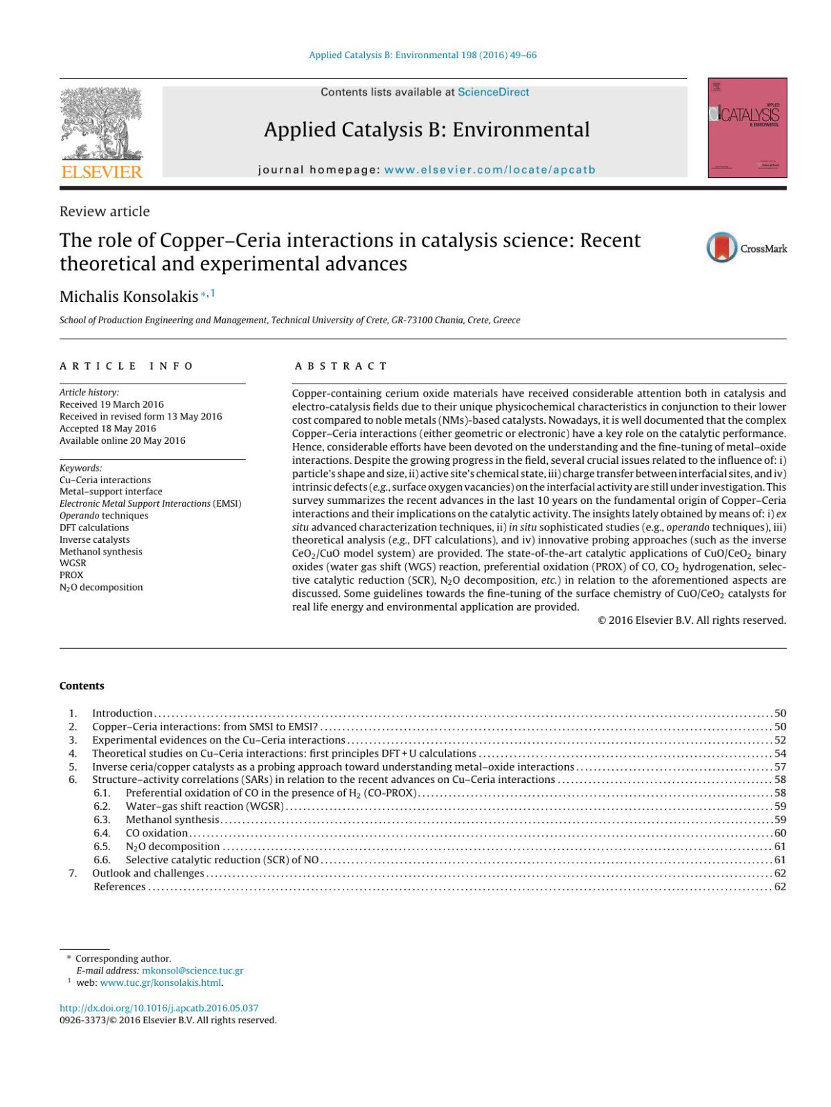 The Role Of Copperceria Interactions In Catalysis Science Recent Theoretical And Experimental Advances Michalis Konsolakis