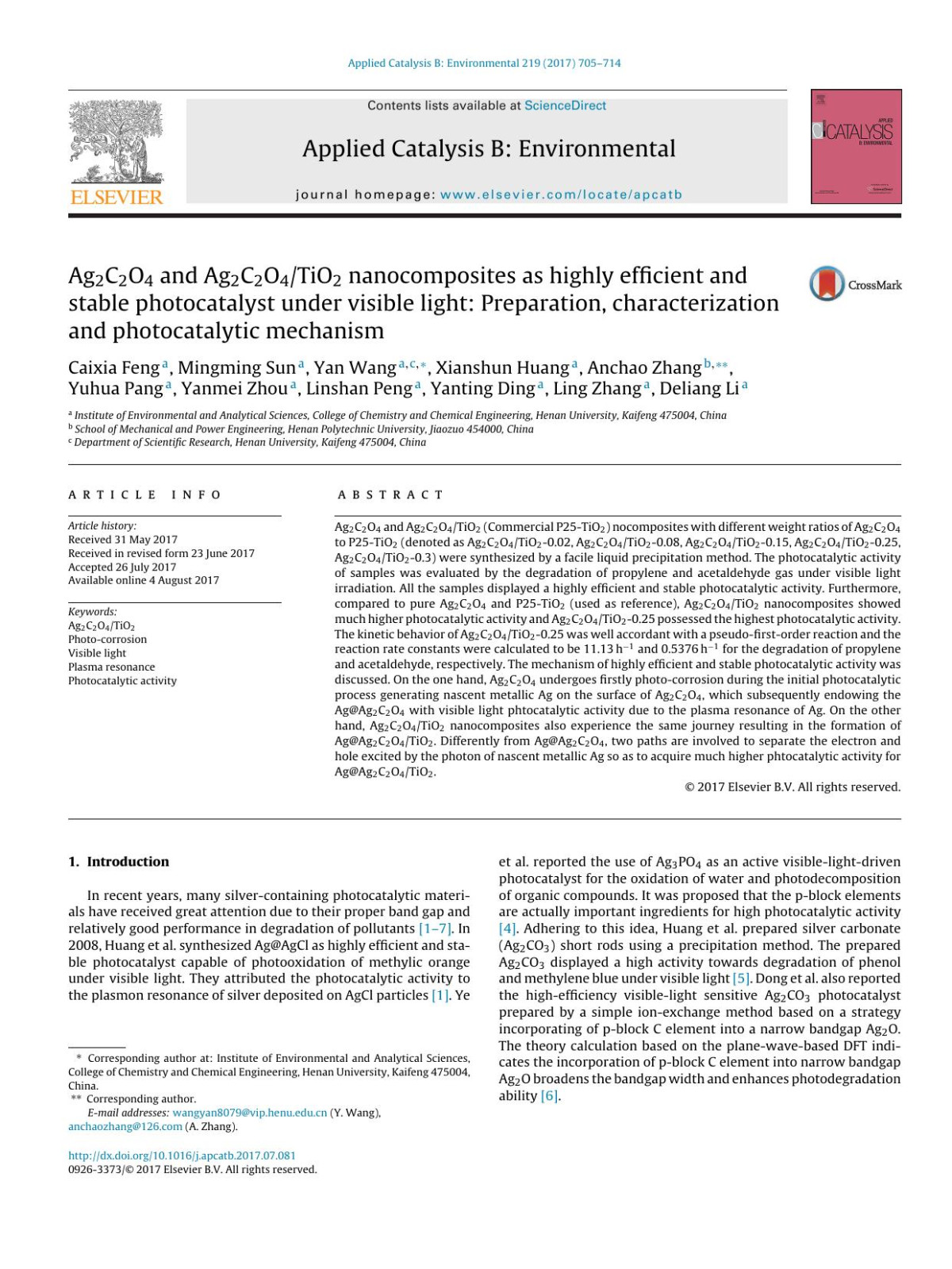 Ag2c2o4 And Ag2c2o4tio2 Nanocomposites As Highly Efficient And Stable Photocatalyst Under Visible Light Preparation Characterization And Photocatalytic Mechanism Caixia Feng Mingming Sun Yan Wang Xianshun Huang Anchao Zhang Yuhua Pang Yanmei Zhou Linshan Peng Yanting Ding Ling Zhang Deliang Li