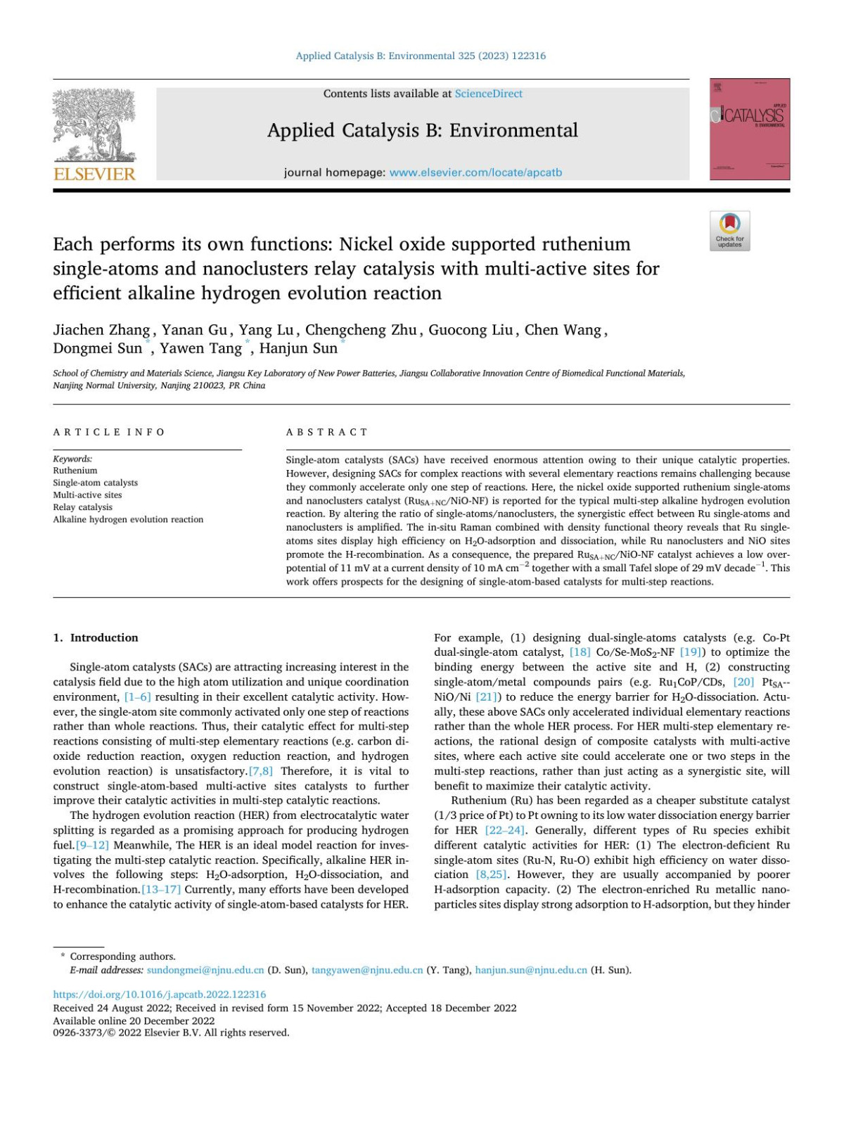 Each Performs Its Own Functions Nickel Oxide Supported Ruthenium Singleatoms And Nanoclusters Relay Catalysis With Multiactive Sites For Efficient Alkaline Hydrogen Evolution Reaction Jiachen Zhang