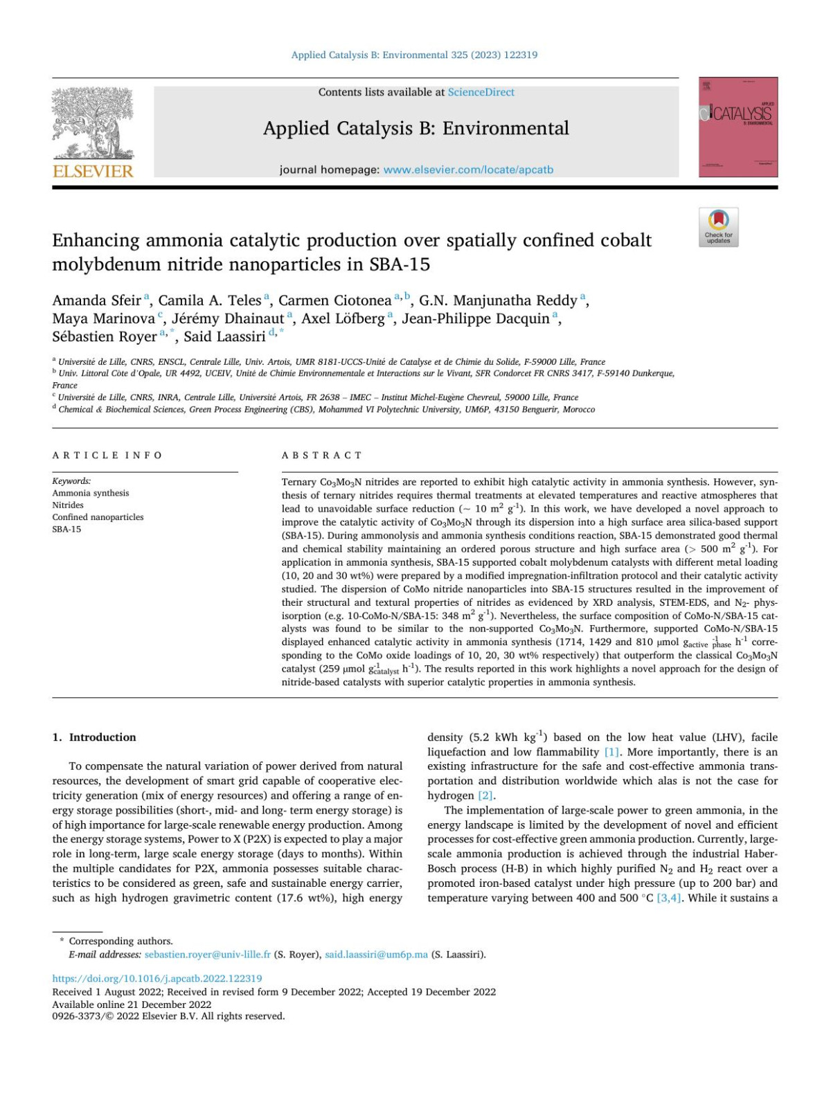 Enhancing Ammonia Catalytic Production Over Spatially Confined Cobalt Molybdenum Nitride Nanoparticles In Sba15 Amanda Sfeir