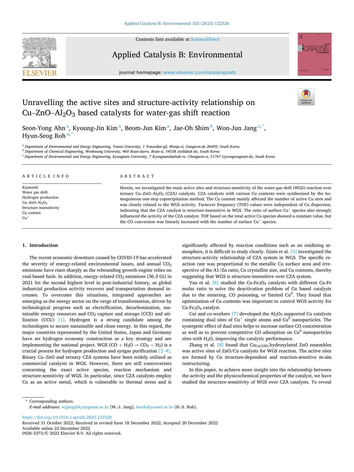 Unravelling The Active Sites And Structureactivity Relationship On Cuznoal2o3 Based Catalysts For Watergas Shift Reaction Seonyong Ahn