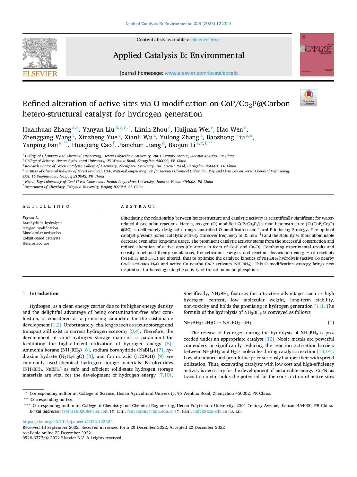 Refined Alteration Of Active Sites Via O Modification On Copco2pcarbon Heterostructural Catalyst For Hydrogen Generation Huanhuan Zhang