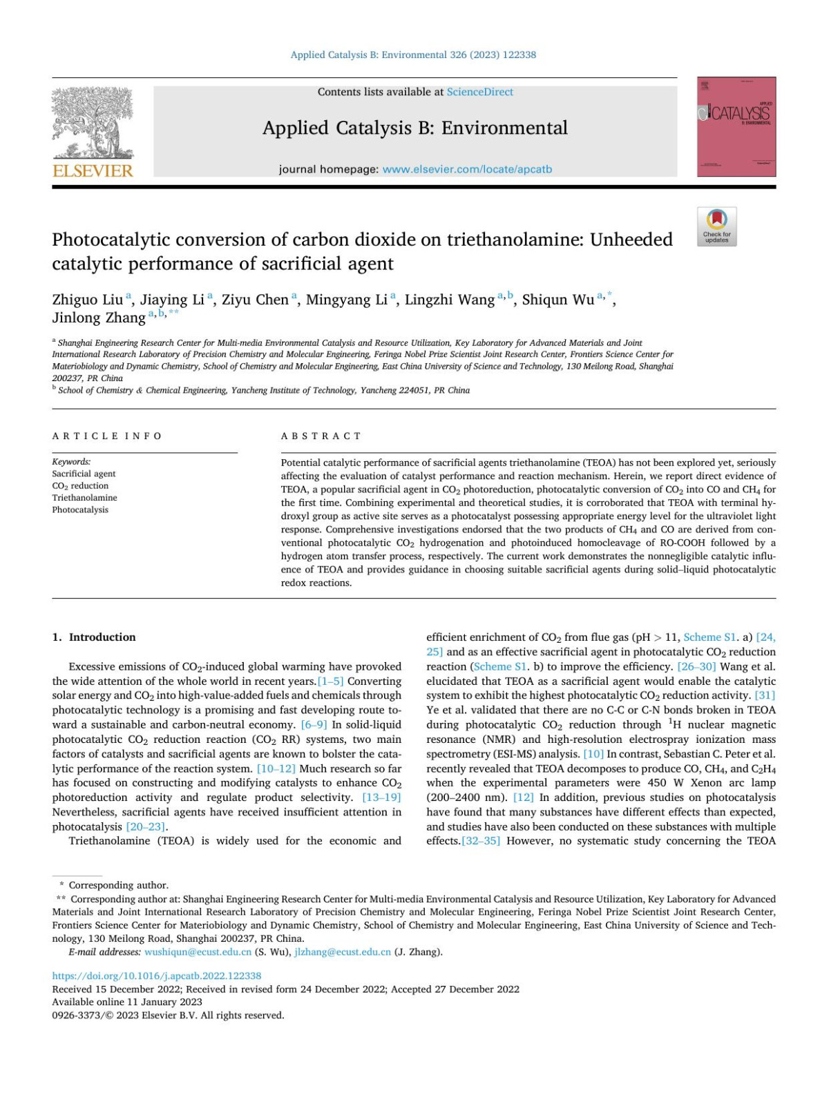 Photocatalytic Conversion Of Carbon Dioxide On Triethanolamine Unheeded Catalytic Performance Of Sacrificial Agent Zhiguo Liu