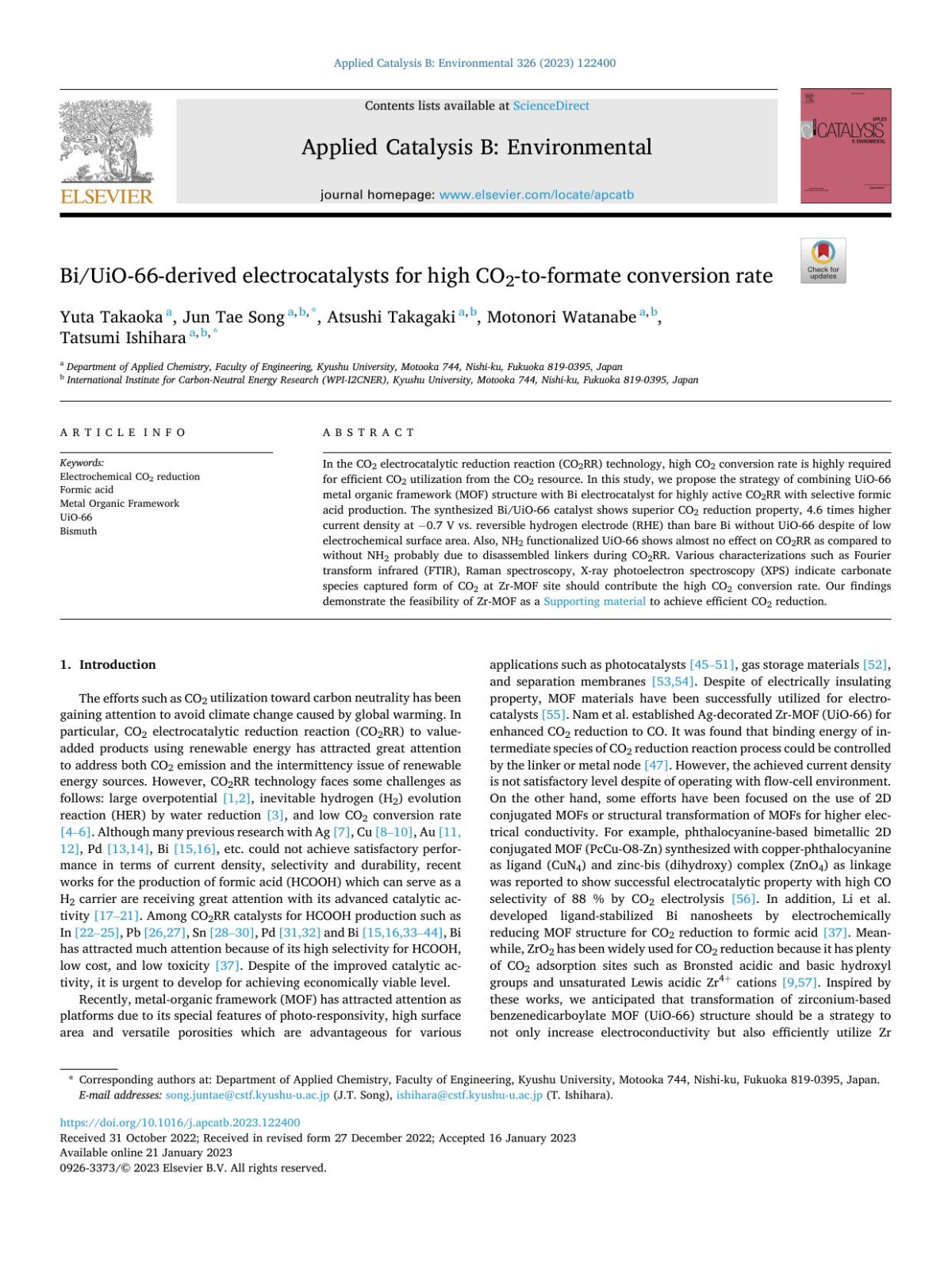 Biuio66derived Electrocatalysts For High Co2toformate Conversion Rate Yuta Takaoka
