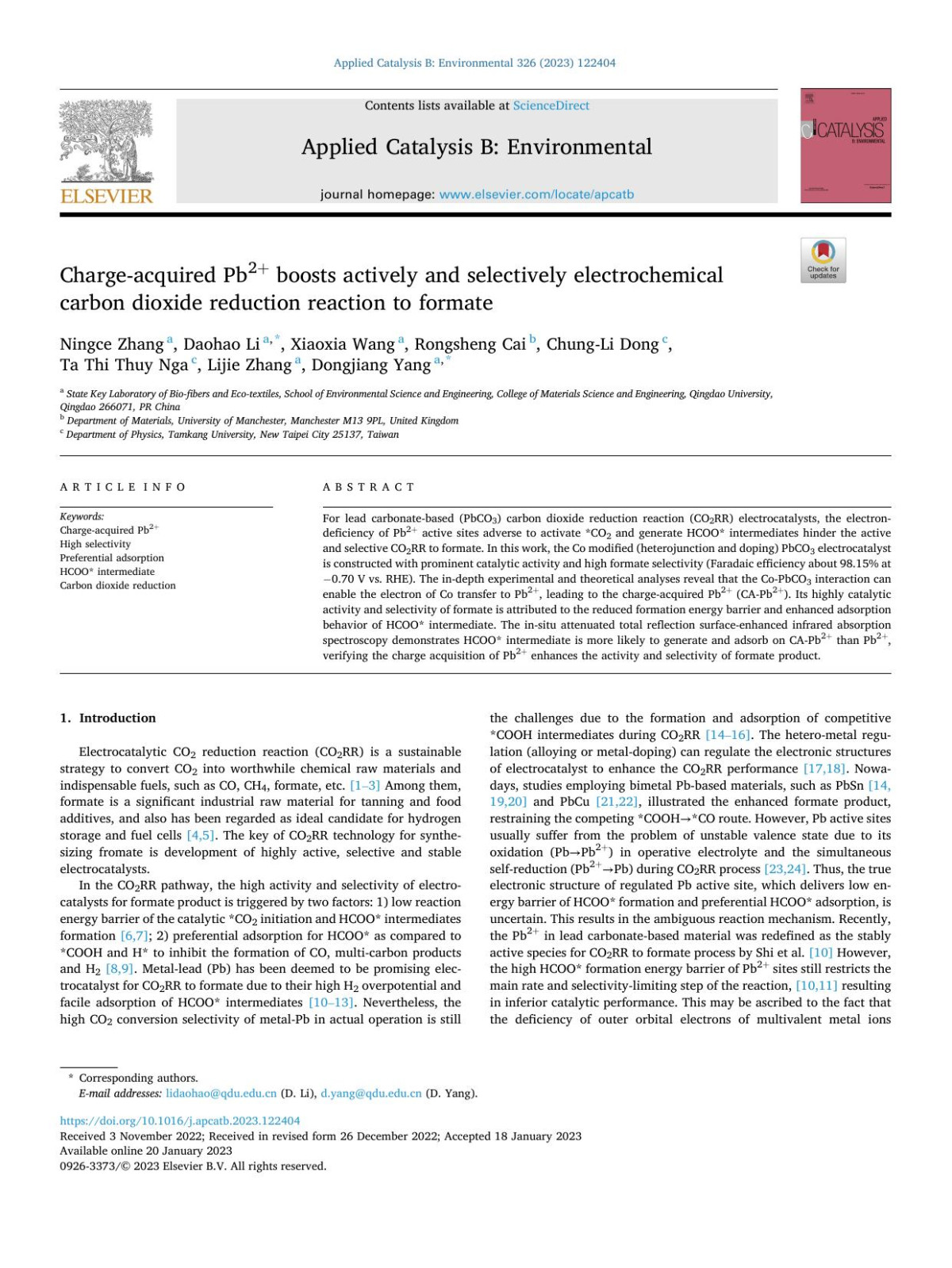 Chargeacquired Pb2 Boosts Actively And Selectively Electrochemical Carbon Dioxide Reduction Reaction To Formate Ningce Zhang