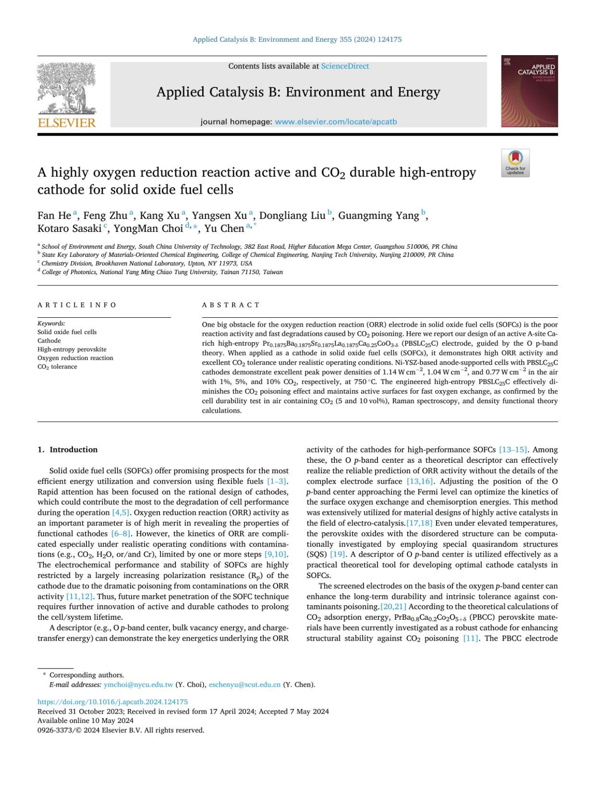 A Highly Oxygen Reduction Reaction Active And Co2 Durable Highentropy Cathode For Solid Oxide Fuel Cells Fan He