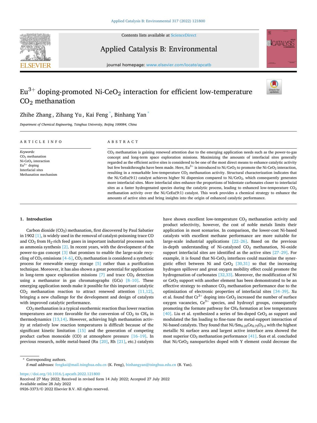 Eu3 Dopingpromoted Niceo2 Interaction For Efficient Lowtemperature Co2 Methanation Zhihe Zhang