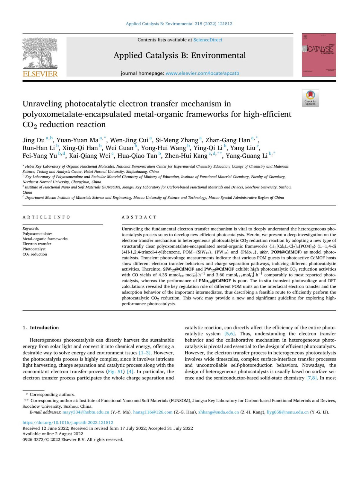 Unraveling Photocatalytic Electron Transfer Mechanism In Polyoxometalateencapsulated Metalorganic Frameworks For Highefficient Co2 Reduction Reaction Jing Du