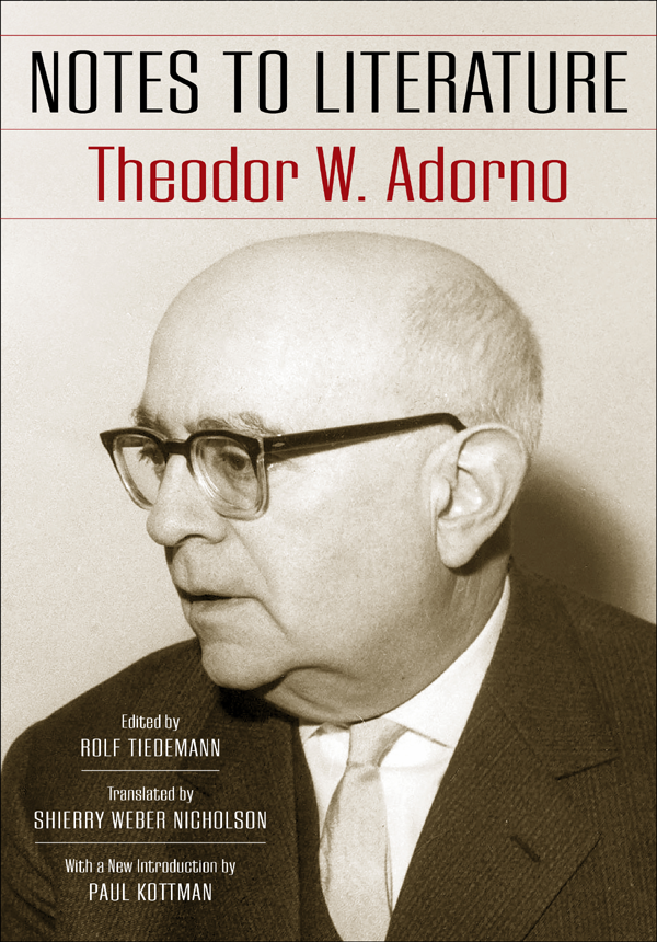 Notes To Literature Combined Edition Theodor W Adorno