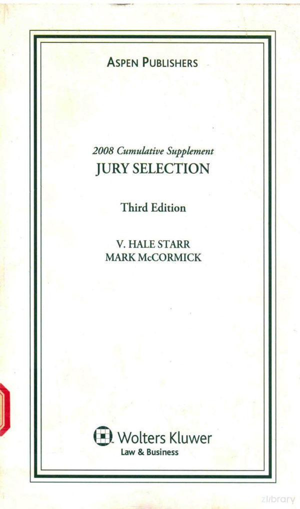 Aspen Publishers Jury Selection 2008th Edition Vhale Starr Mark Mccormick