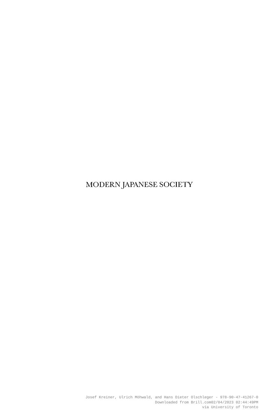 Modern Japanese Society Josef Kreiner Ulrich Mhwald Hans Dieter Olschleger