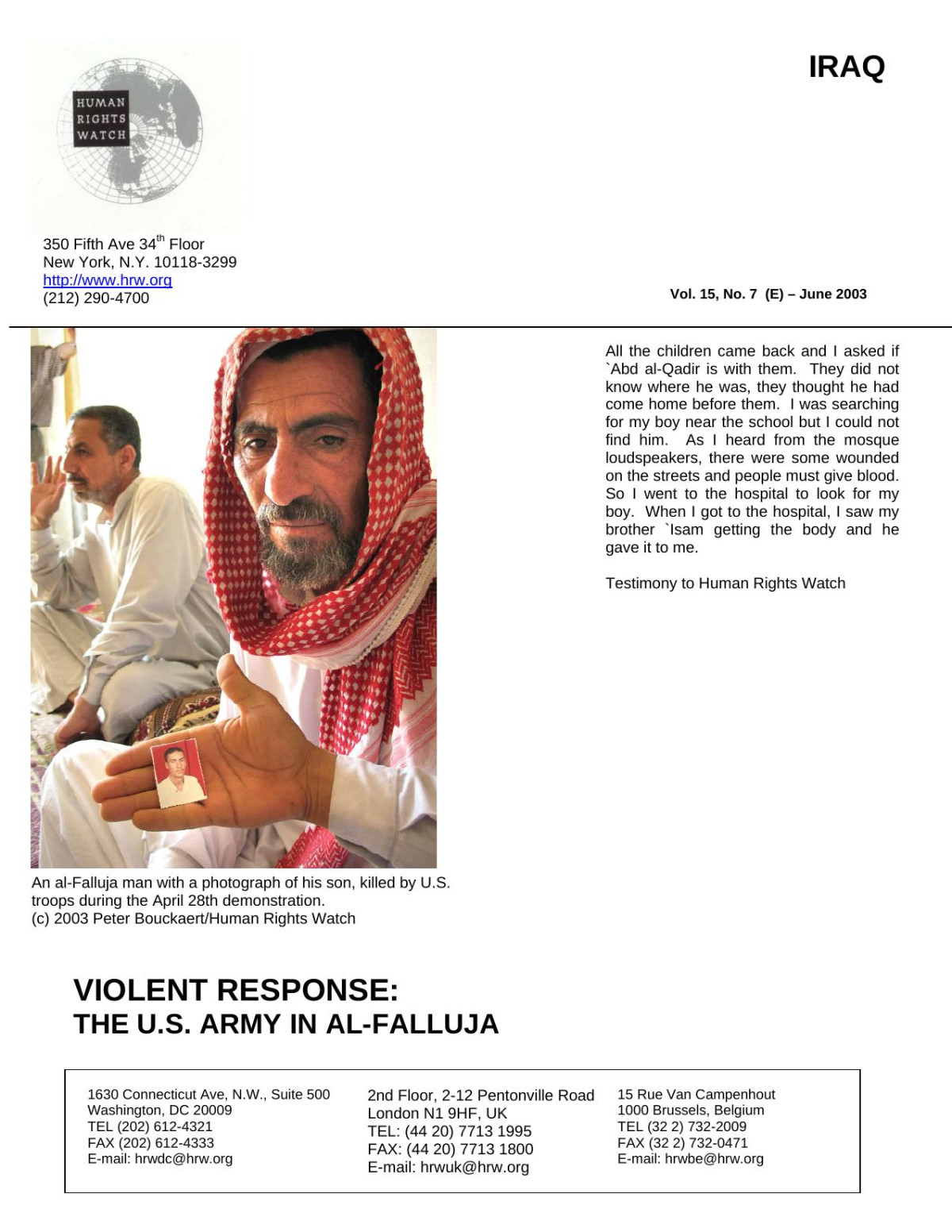 Violent Response The Us Army In Alfalluja Human Rights Watch