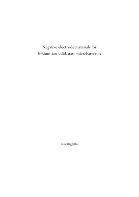 Negative Electrode Materials For Lithiumion Solidstate Microbatteries Loc Baggetto