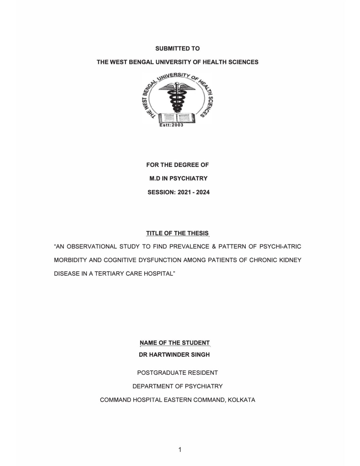An Observational Study To Find Prevalence Pattern Of Psychiatric Morbidity Hartwinder Singh