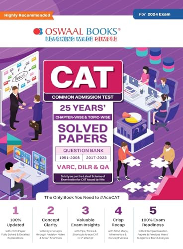 Oswaal Cat 25 Years Chapterwise Topicwise Solved Papers Varc Dilr Qa 19912008 20172023 For 2024 Exam Oswaal Editorial Board